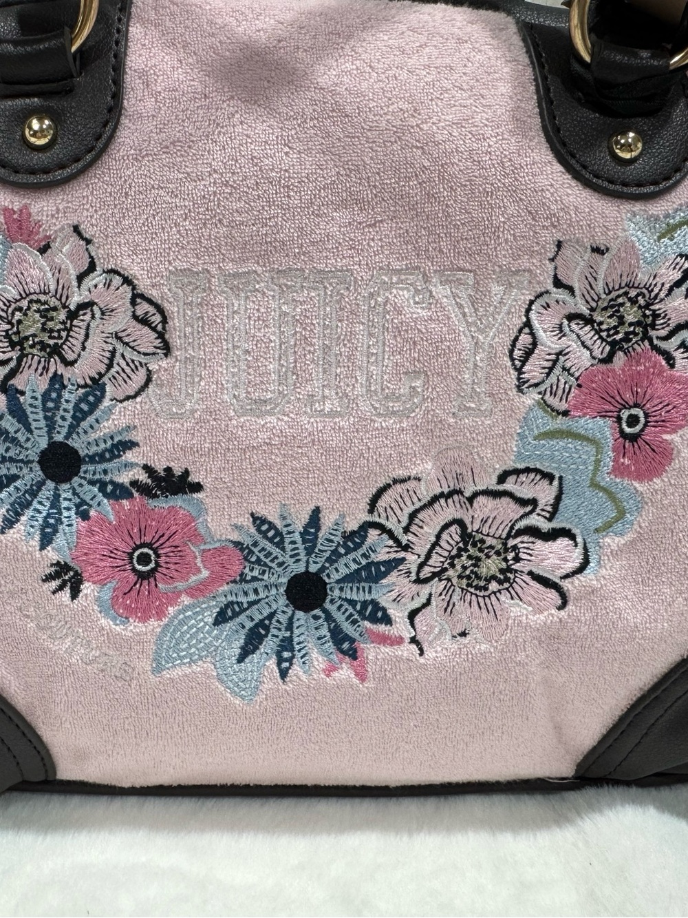 NWT-Juicy Couture Pink/Brown Floral Embroidered Satchel—Retro Bloom